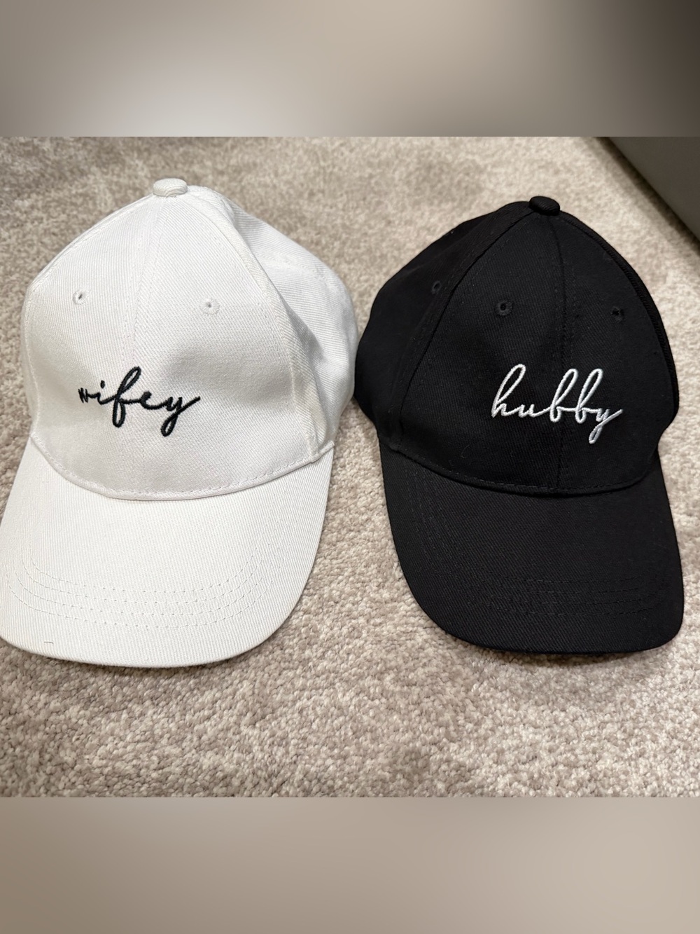 White and Black 'Hubby' Embroidered Baseball Cap - Women Accessories Hats
